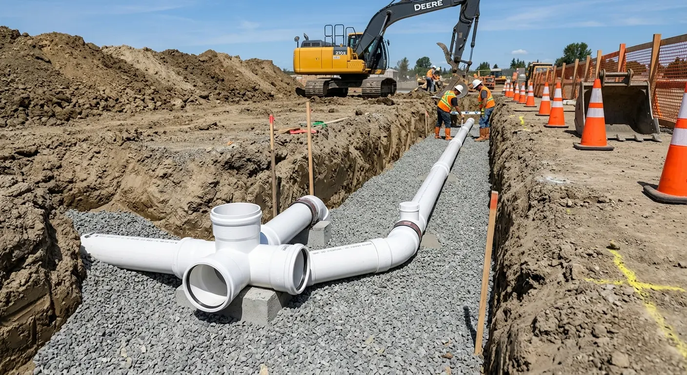 New PVC sewer pipe installation in open trench for Grease Trap Cleaning in Avondale